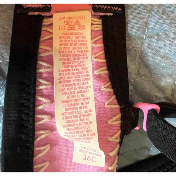 Victorias Secret Bombshell Bikini Set 36C Large Blue Pink Crochet Molded Staps - Picture 7 of 14